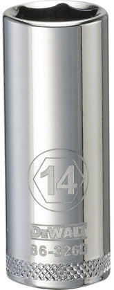 DeWALT DWMT86326OSP Drive Socket, 14 mm Socket, 3/8 in Drive, 6-Point, Vanadium Steel, Polished Chrome